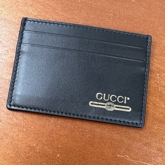 Authentic Gucci Black and Gold Double Sided Designer Leather Card Holder New - Picture 2 of 6